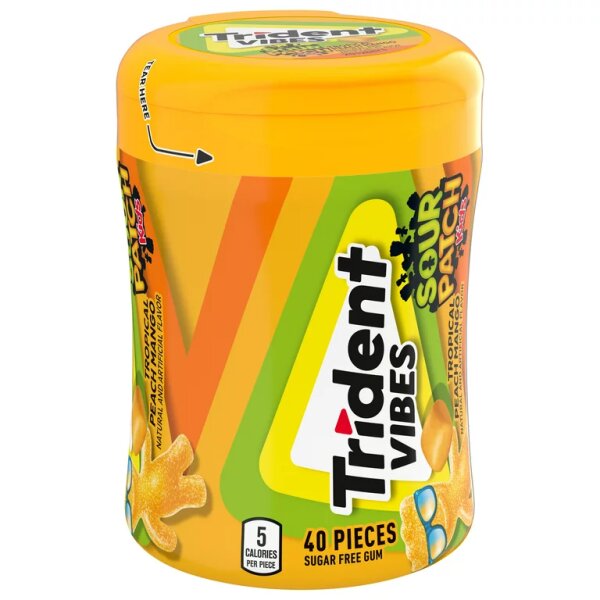 Trident Vibes Sour Patch Kids Tropical Peach Mango Sugar Free Gum 40Stück