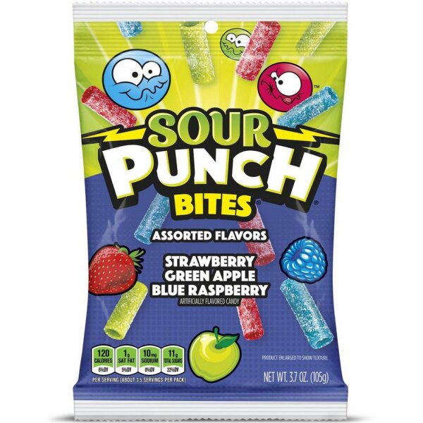 Sour Punch Bites  Assorted - Flavors Strawberry - Green Apple - Blue Raspberry 142g